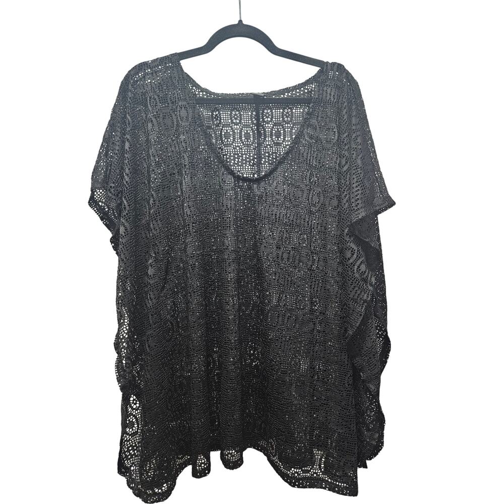 Ana Black Crochet Open Knit Poncho Cover Up Size M Boho Beach Festival